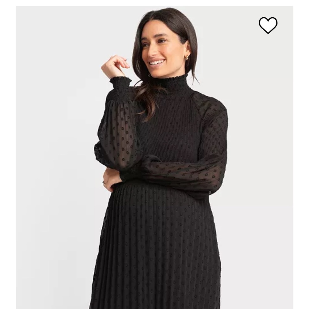 NWT Seraphine Black Pleated Bishop Sleeve Dress - Picture 5 of 11